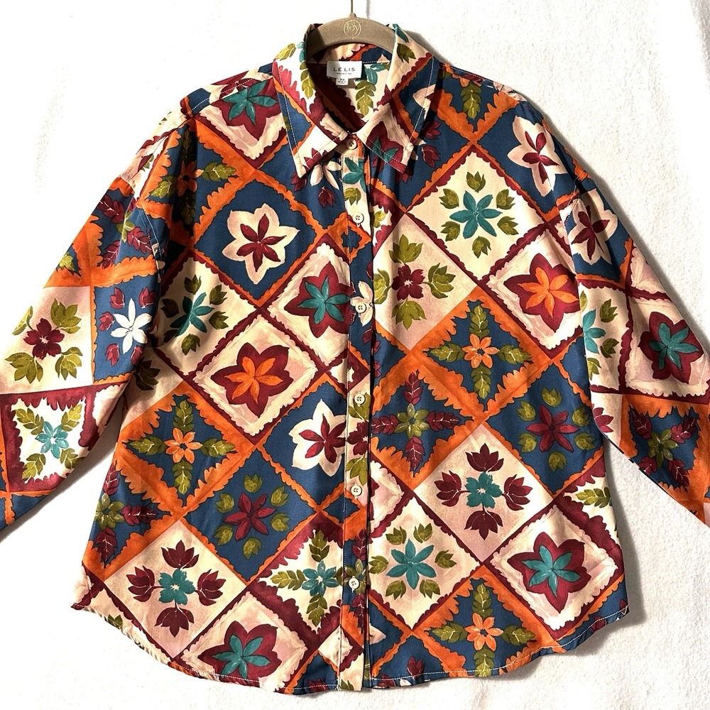 Le Lis XS Retro Bloom Button Front‎ Top Floral 70s Oversized Autumn Fall
